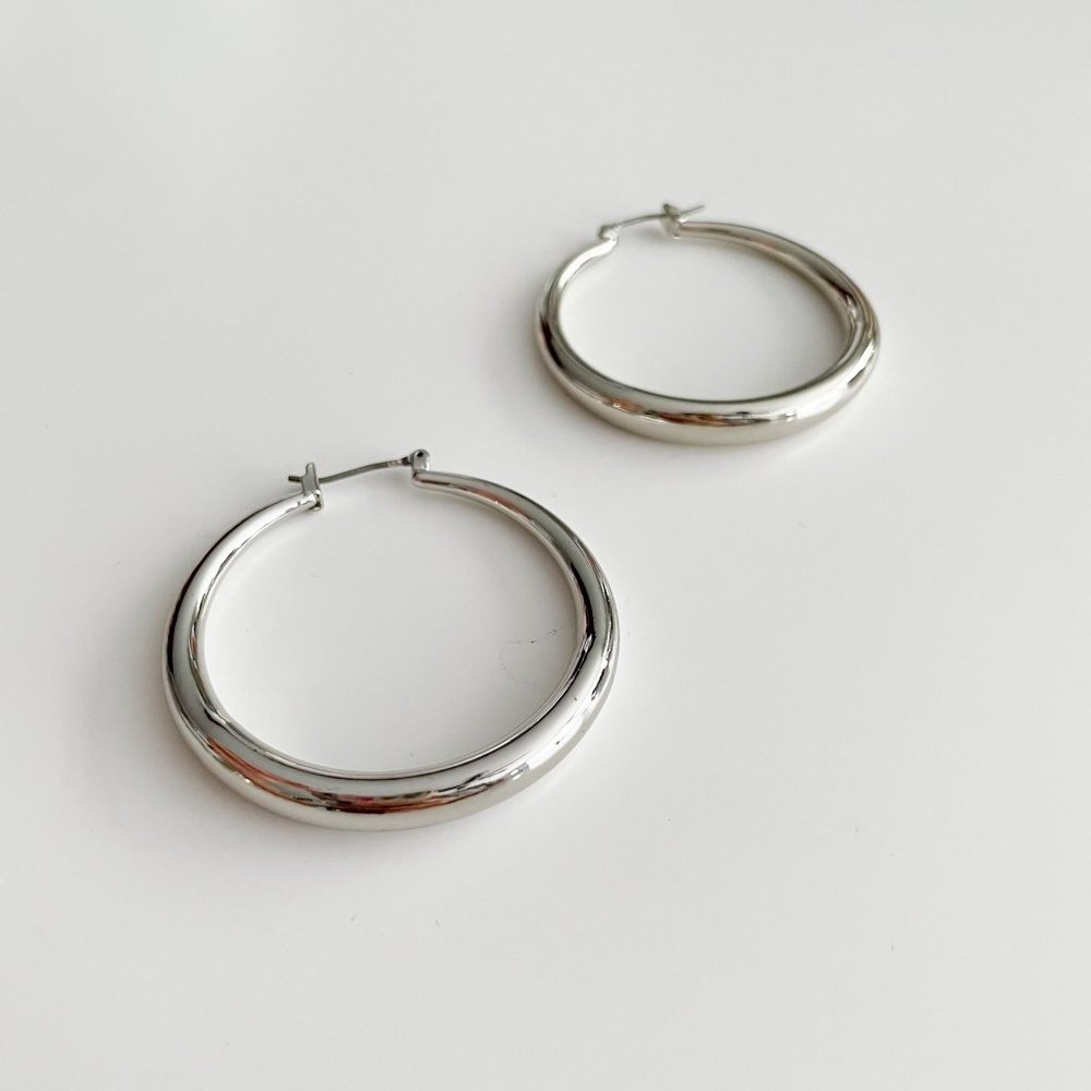 J. Crew Factory Thick Hoop Earrings (Silver) - Picture 2 of 3